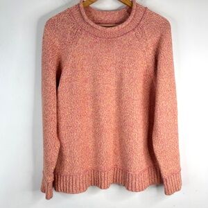 LL Bean Roll Neck Sweater L 100% Organic Cotton Salmon Preppy Fisherman Spring